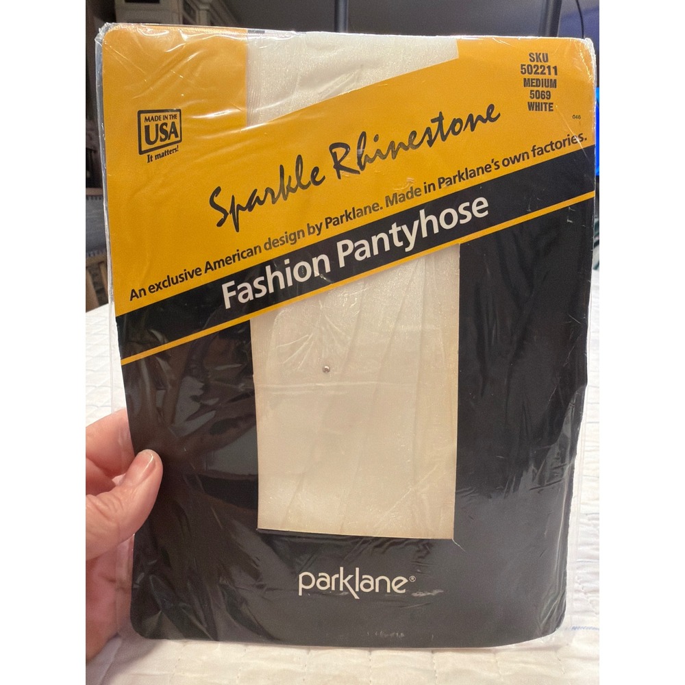 Vintage 1985 Parklane Sparkle Rhinestone Fashion Pantyhose White Medium 5069 USA